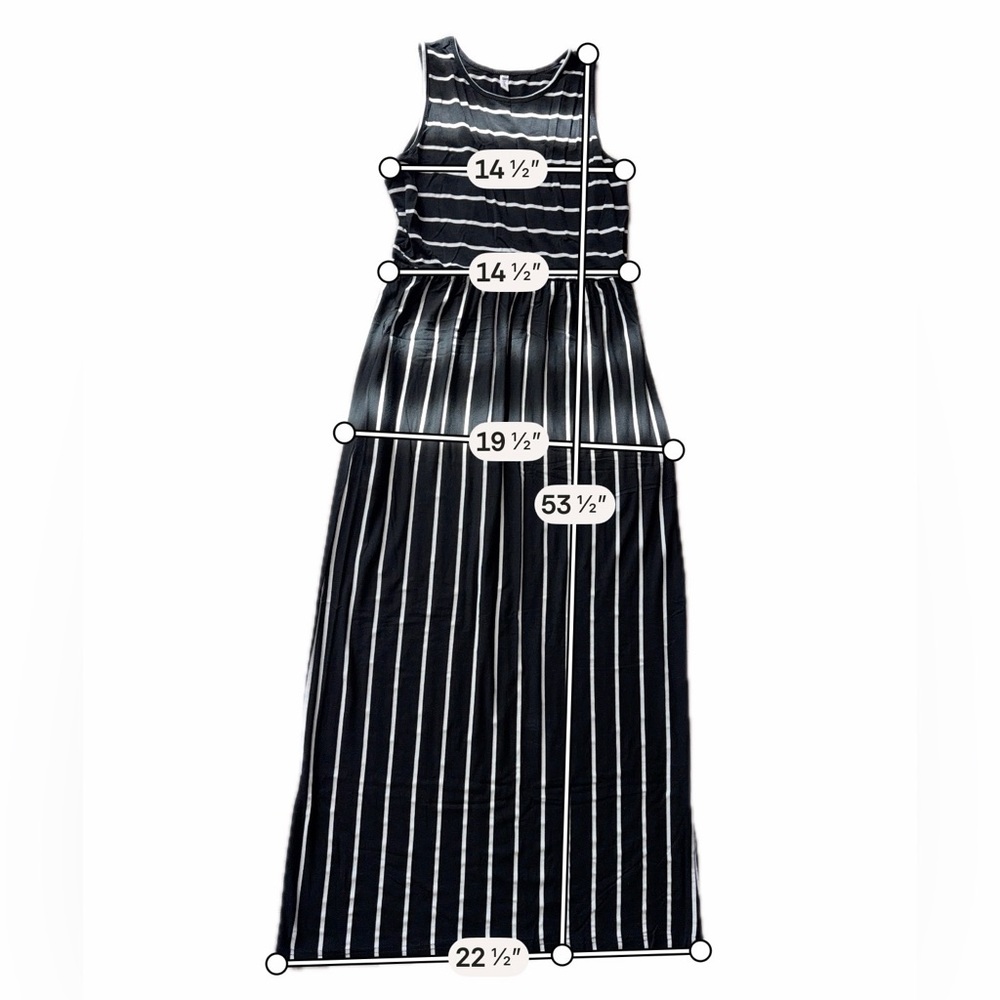 Sleeveless Black & White Striped Maxi Dress - Picture 5 of 11